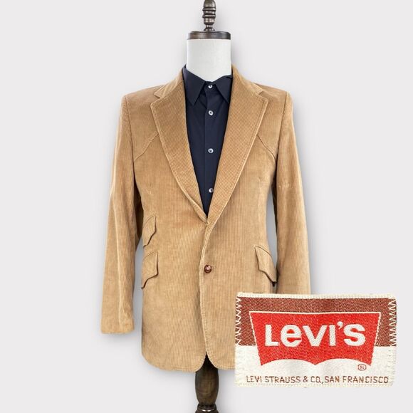 Levi's Other - VINTAGE Levis Blazer Mens 40R Slim Western Corduroy Tan Khaki Ticket Jacket